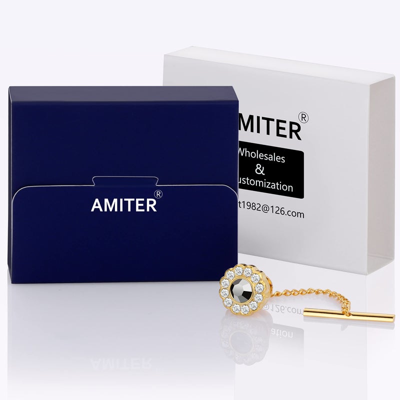 AMITER Mens Grey Crystal Tie Tack with Chain for Mens Necktie -Gold Tone Tie Pin in Gift Box Wedding Birthday Anniversary Party - Image 4